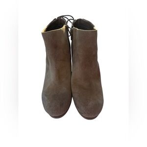 Gianni Bini Brown Suede Lace-Up Wedge Booties Size 8.5M Ankle Boots Corset Back